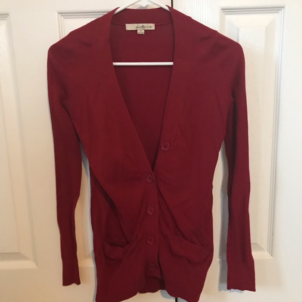 Red cardigan